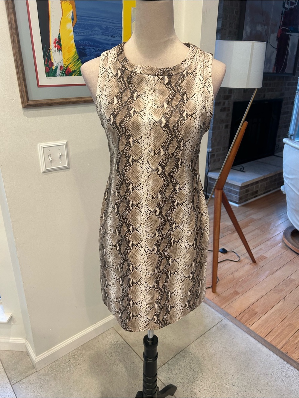 Gracia Beige and Cream Snake-Print Mini Dress